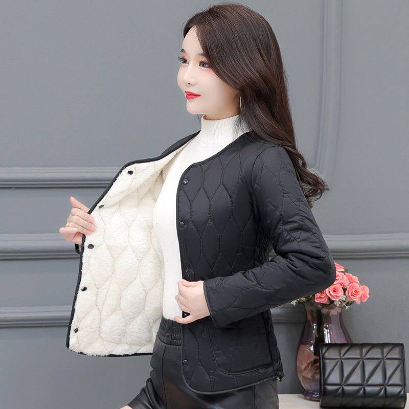 短款加绒加厚时尚棉服内胆新款修身女士棉外套内穿一体绒保暖棉袄