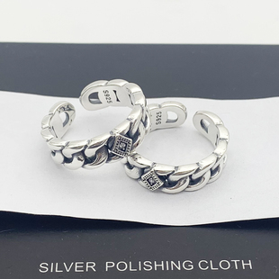 925纯银简约韩版条纹开口戒指女镶钻O形指环ins冷淡风小众设计款