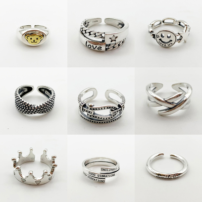 925银皇冠开口笑脸戒指女日韩