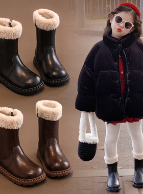 女童鞋子儿童马丁短靴子中筒2025新款加绒长筒长靴雪地靴冬季宝宝