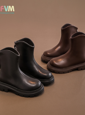 FVM女童鞋儿童马丁小短靴子2025秋冬季新款加绒女孩大童皮靴洋气