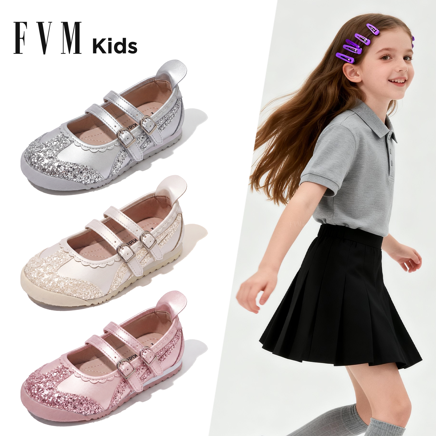 FVM女童鞋子儿童公主运动板鞋