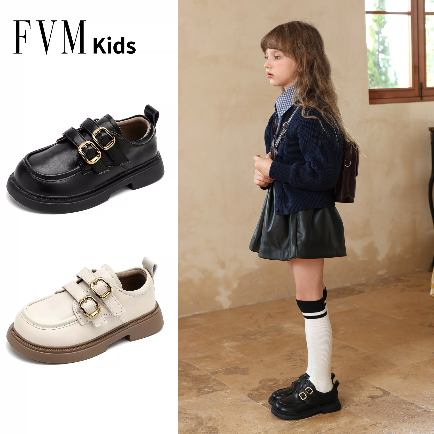 FVM女童鞋子儿童公主小皮鞋单鞋