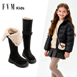 FVM女童高筒靴加绒儿童长筒靴冬季2025新款小女孩大棉鞋子雪地鞋
