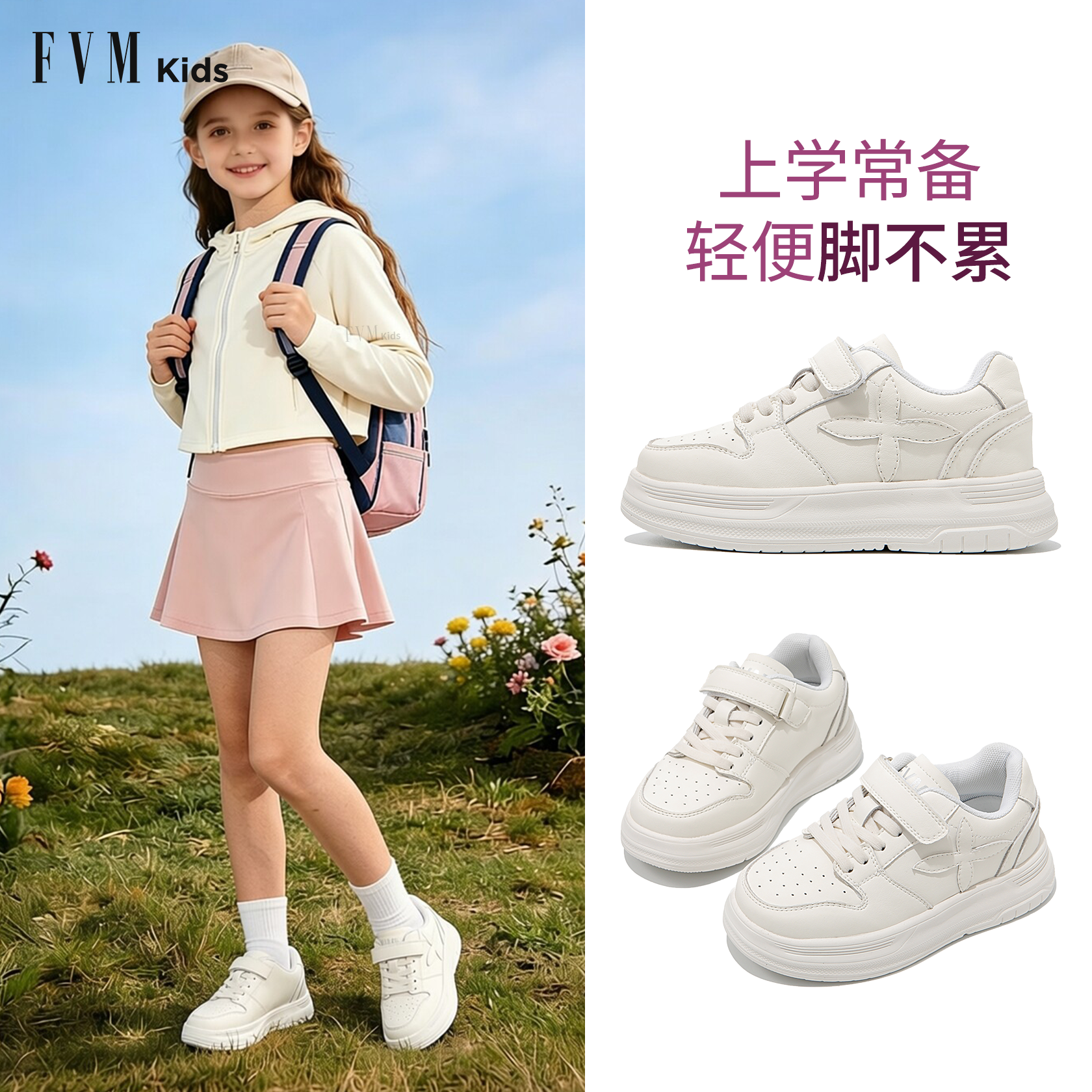 女童小白鞋超火儿童鞋子运动板鞋2026新款春季软底巨好看白色休闲