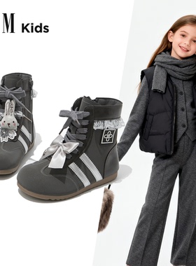 FVM女童靴子儿童马丁短靴2025秋冬季新款女孩拳击德训加绒小皮靴