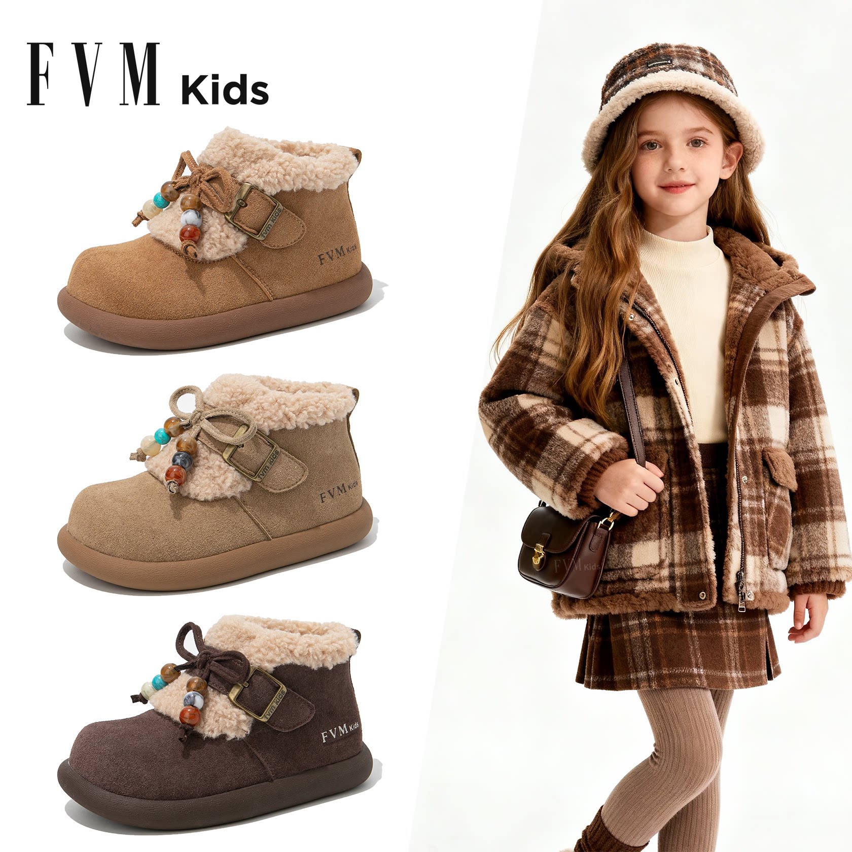 女童大棉鞋子儿童雪地靴2026新款加绒加厚冬季毛毛鞋二棉勃肯冬鞋