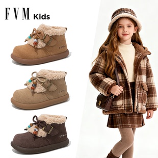 女童大棉鞋子儿童雪地靴2025新款加绒加厚冬季毛毛鞋二棉勃肯冬鞋