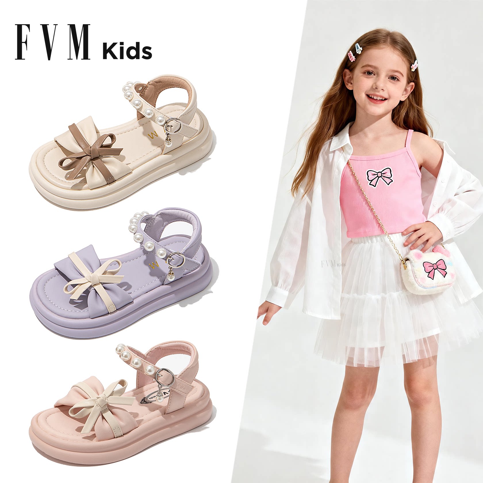 FVM女童鞋子儿童公主凉鞋