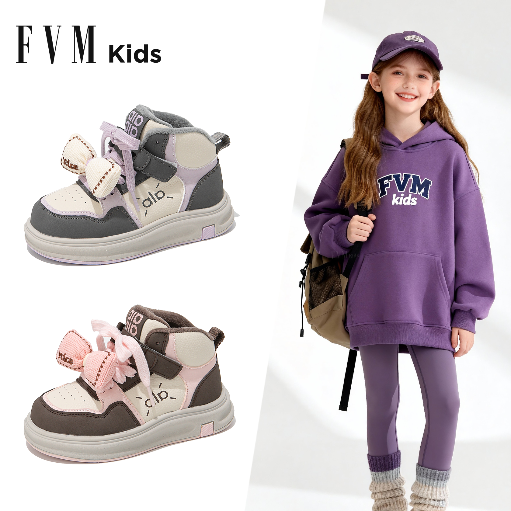 F．V．M．Kids女童厚底高帮板鞋