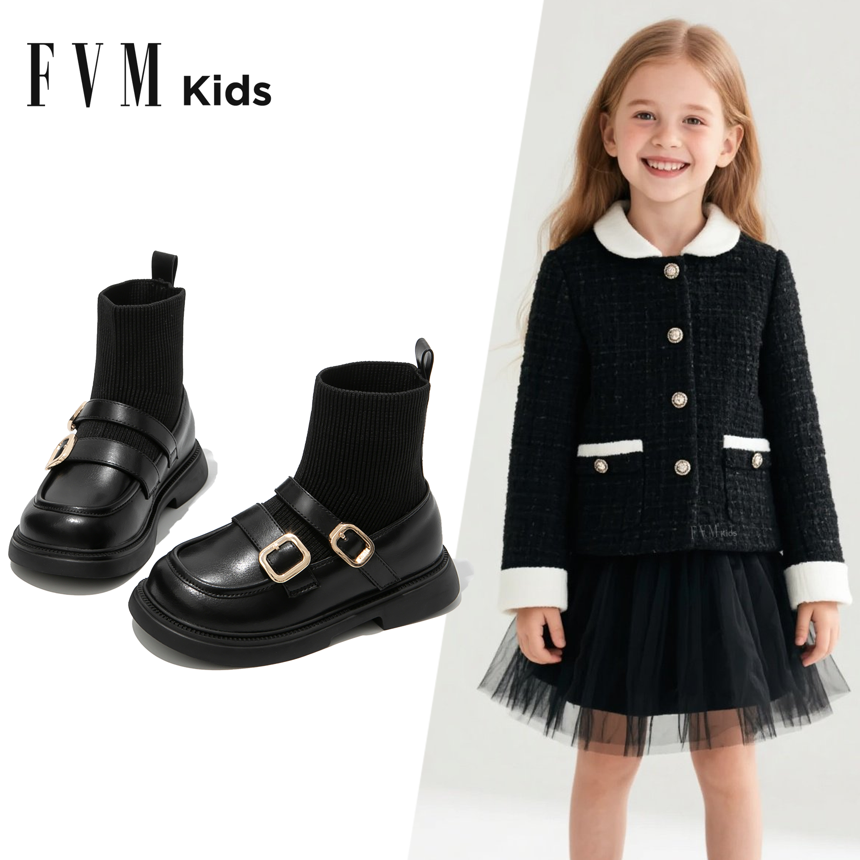 美拉德棕色袜靴】女童短靴