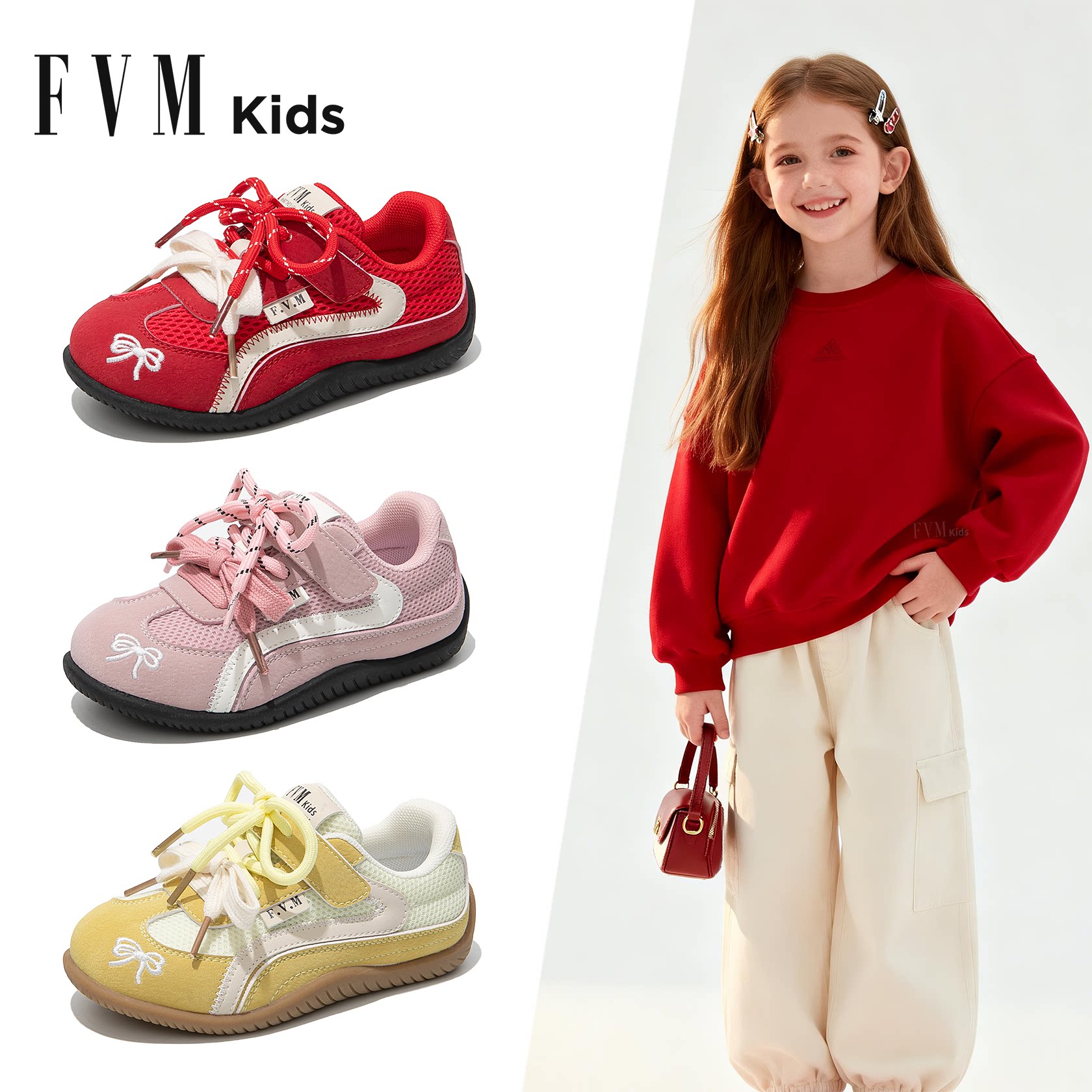 女童红色鞋子儿童德训运动板鞋2026新款春季春夏大童网面透气女宝