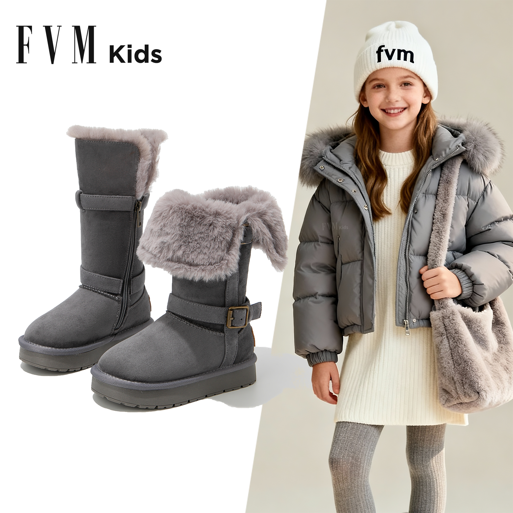 女童雪地靴子儿童大棉鞋子2025新款冬季女孩加绒保暖毛毛长筒棉靴