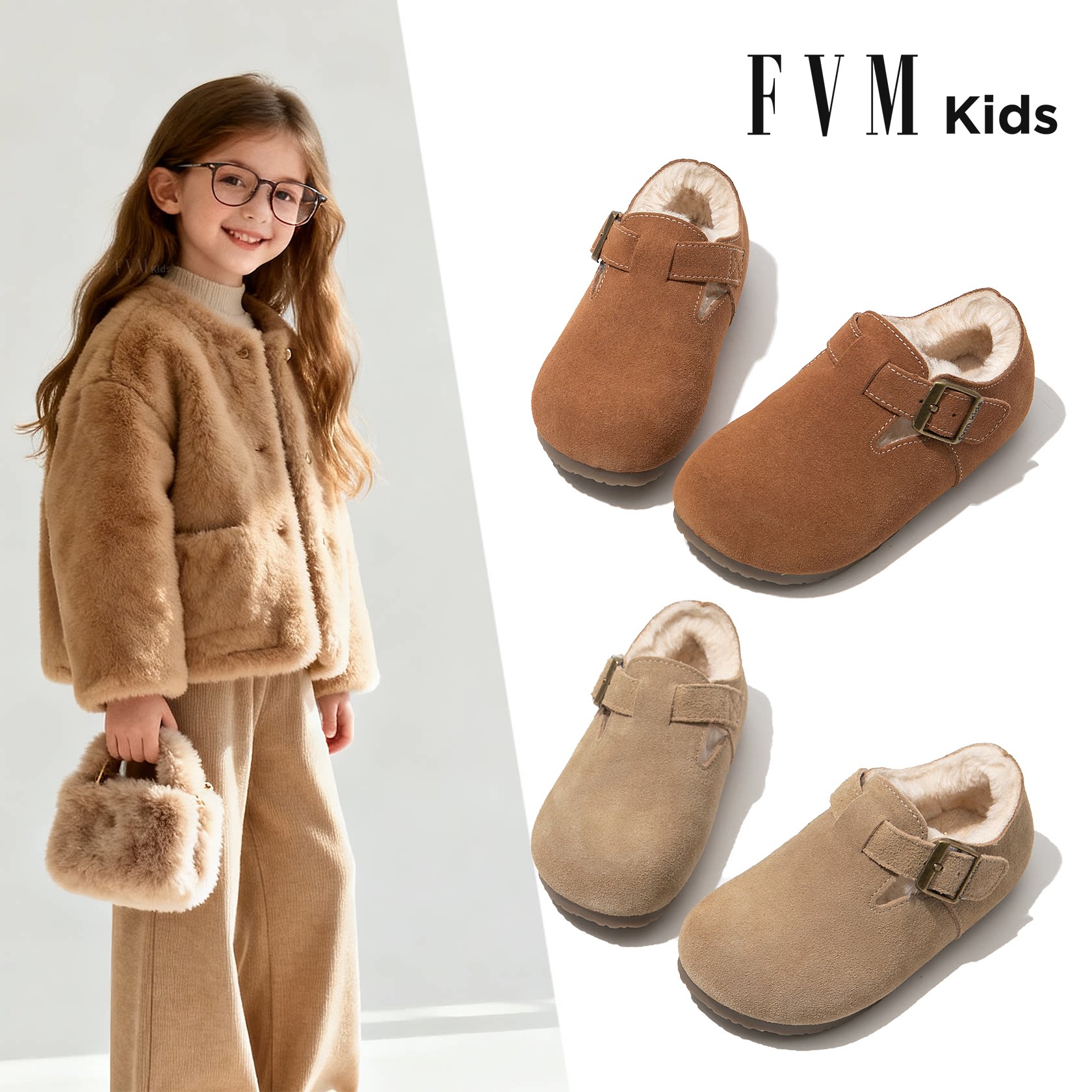 女童鞋子儿童大棉鞋2025新款冬季真皮勃肯加绒加厚雪地靴毛毛冬鞋