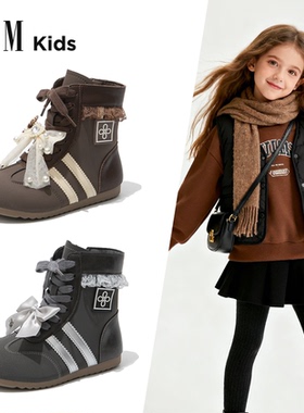 女童靴子儿童马丁靴2025秋冬新款女孩中筒拳击德训公主加绒小皮靴