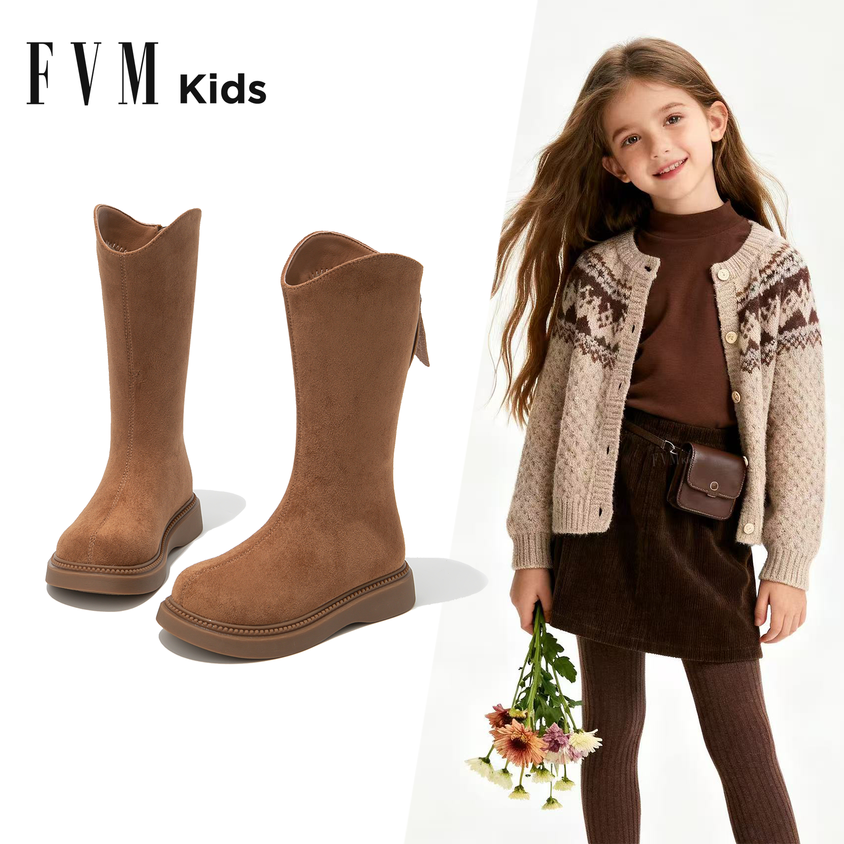 棕色女童长筒靴】洋气公主冬靴