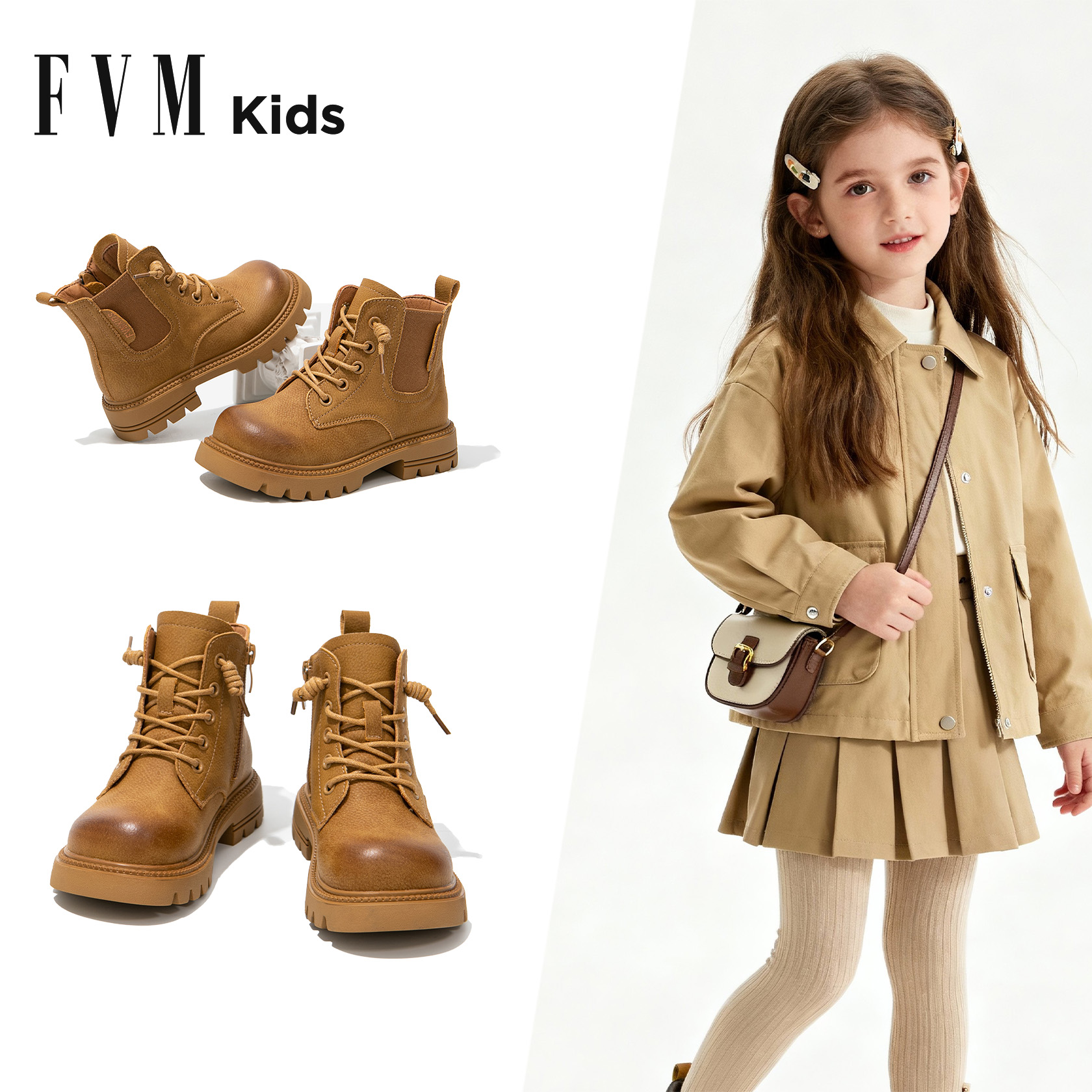 FVM女童鞋子儿童马丁靴秋冬款