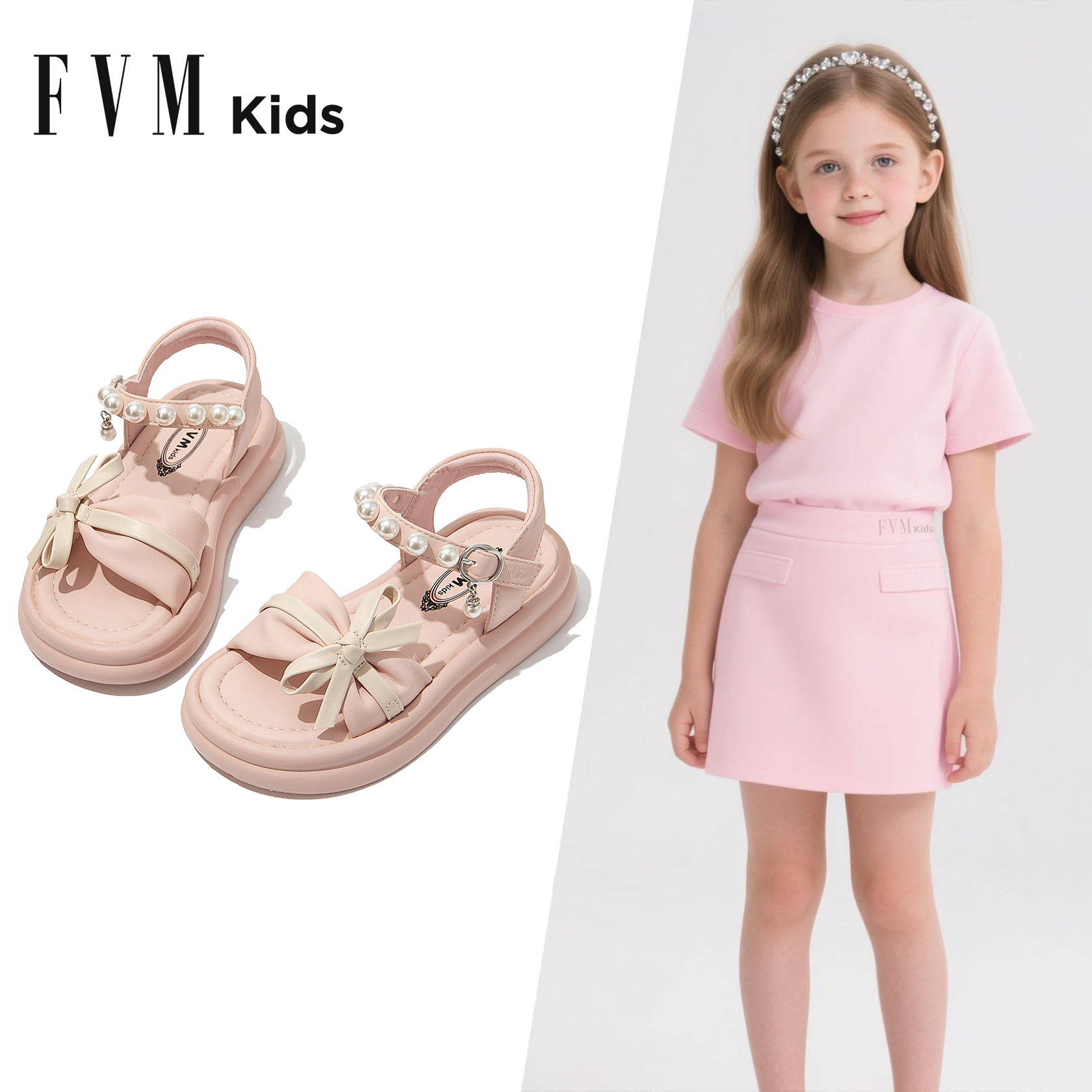 FVM女童公主凉鞋儿童洋气漂亮鞋子2025新款夏季夏款软底女孩大童
