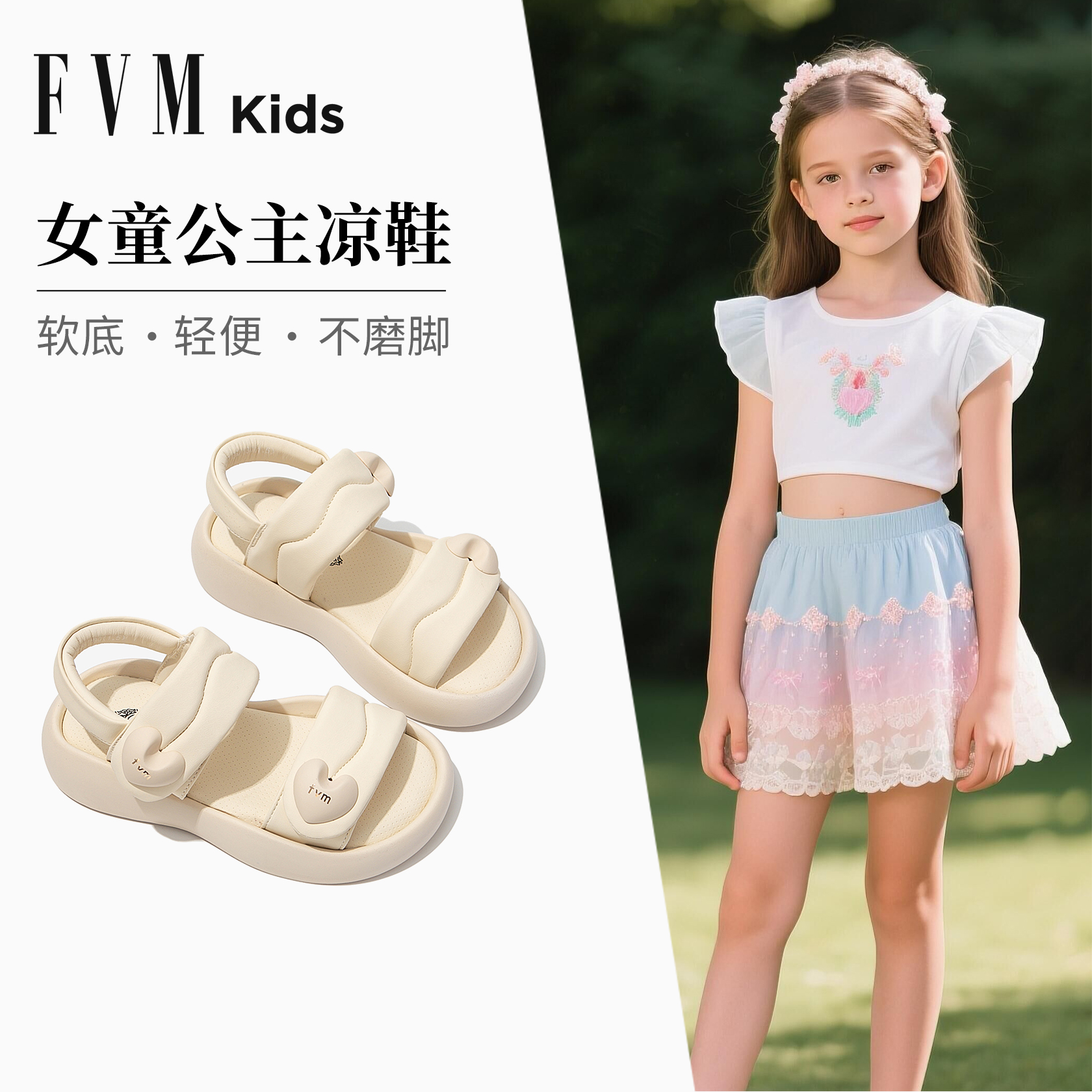 FVM女童鞋子儿童凉鞋2025新款夏季夏款宝宝女孩夏天外穿软底大童