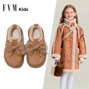 女童二棉鞋子儿童公主皮鞋2025新款冬季加绒女宝毛毛鞋大棉雪地靴