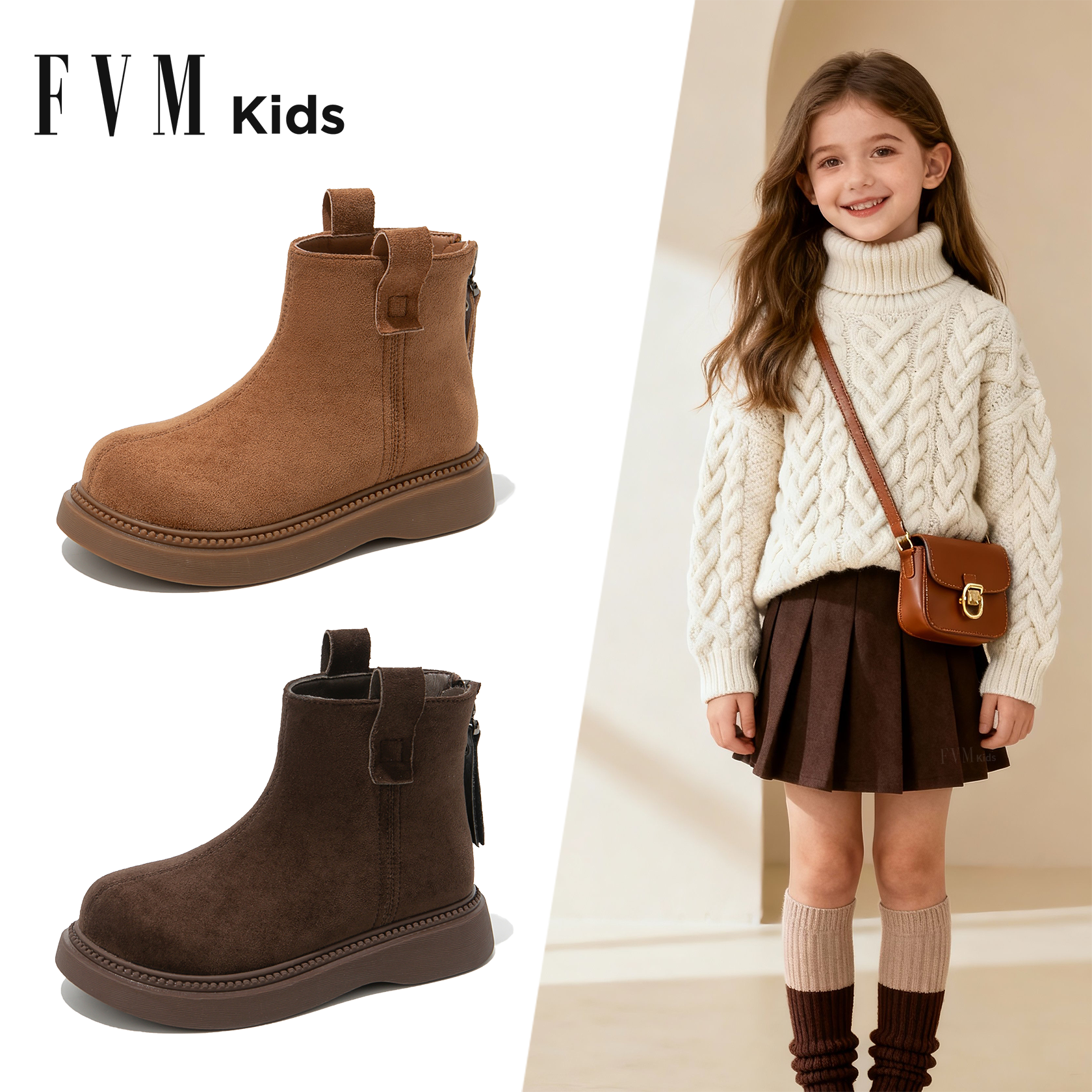 女童棕色靴子儿童马丁短靴