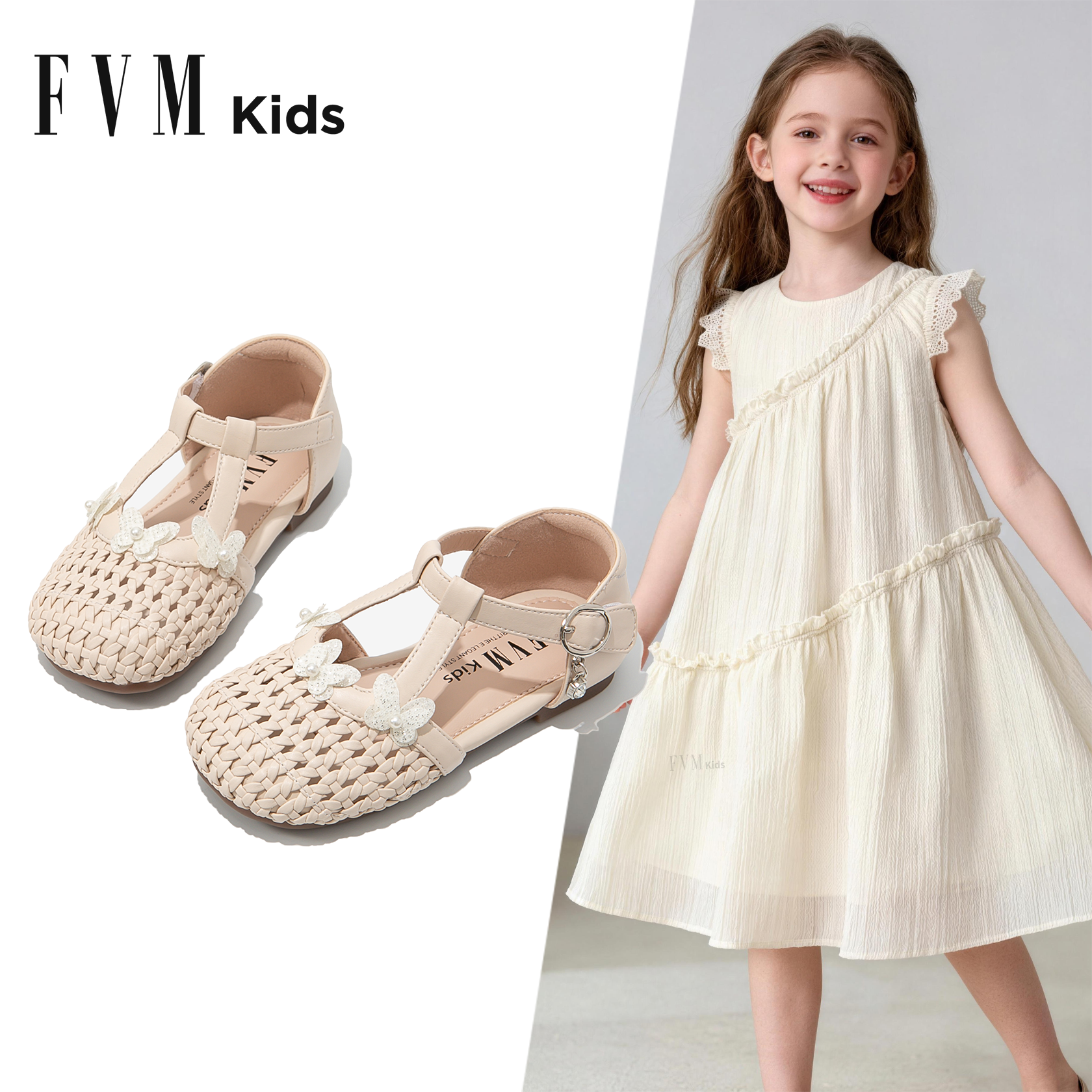 FVM女童鞋子儿童白色公主包头凉鞋2026新款夏季夏款软底女宝女孩
