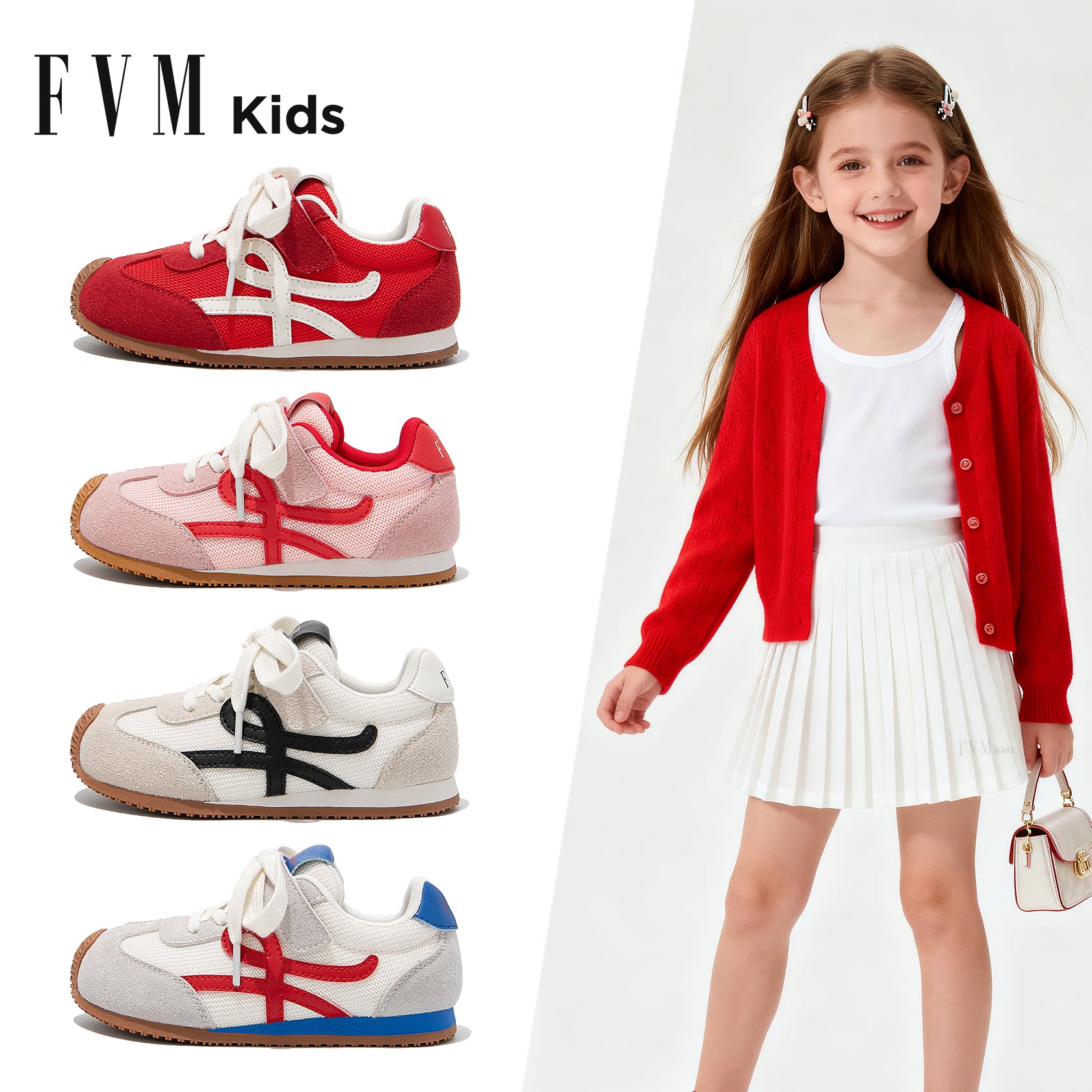 女童红色鞋子大童德训运动网鞋2026新款春季春夏轻便儿童网面透气