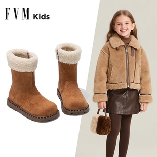 女童鞋子儿童马丁长靴子2025新款冬季加绒雪地靴勃肯中筒女宝皮靴