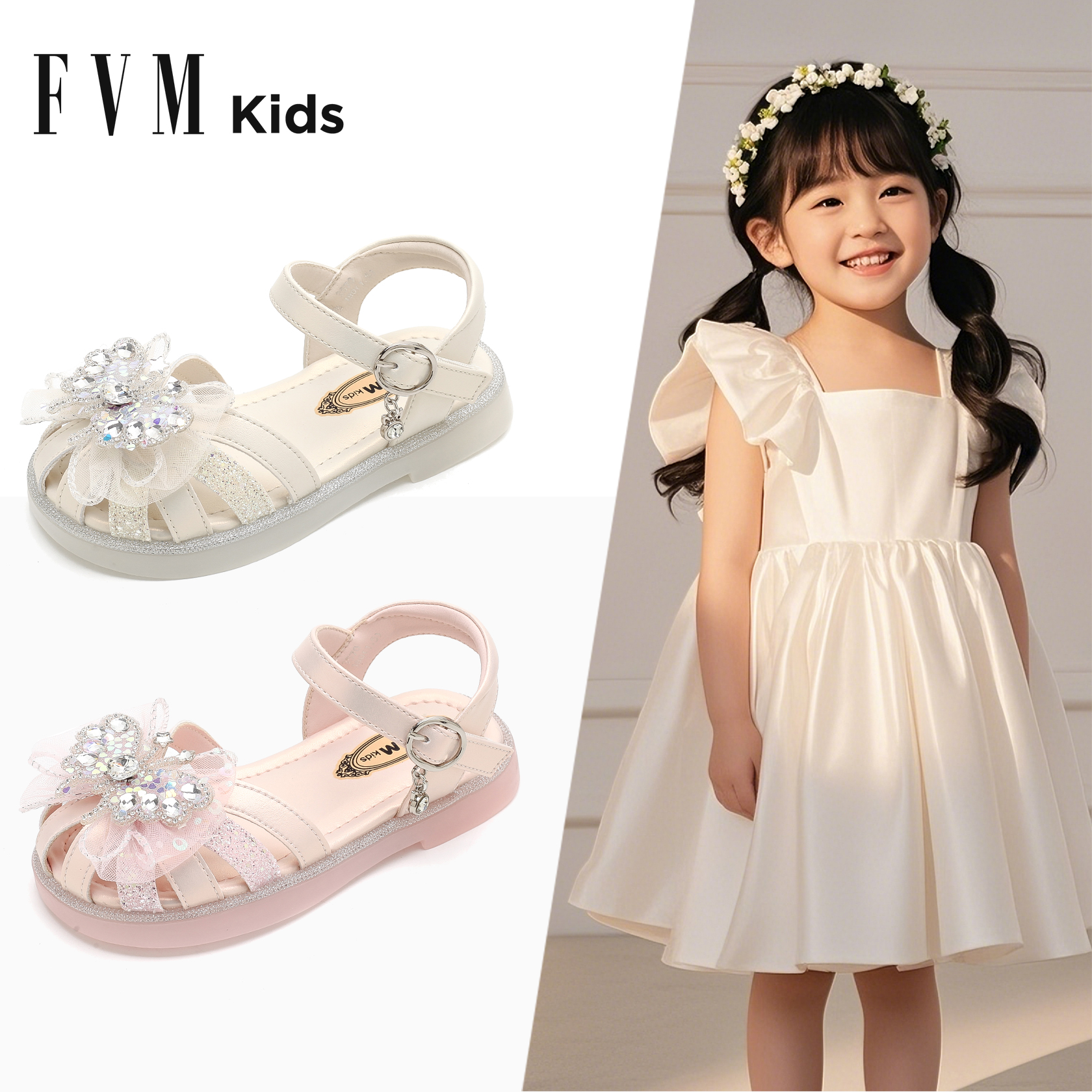 FVM女童鞋子儿童公主包头凉鞋2025新款夏季夏款女孩宝宝轻便软底