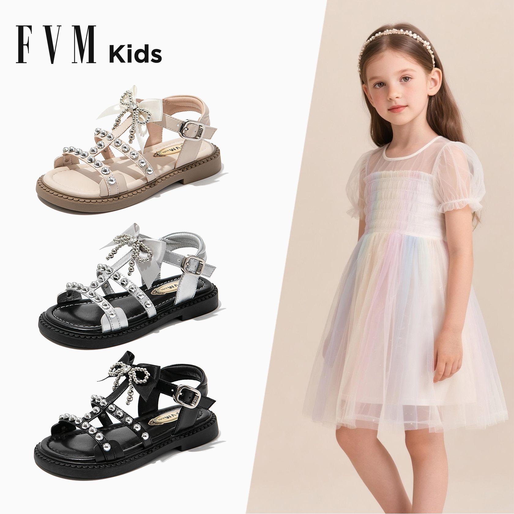 FVM女童鞋子儿童公主凉鞋