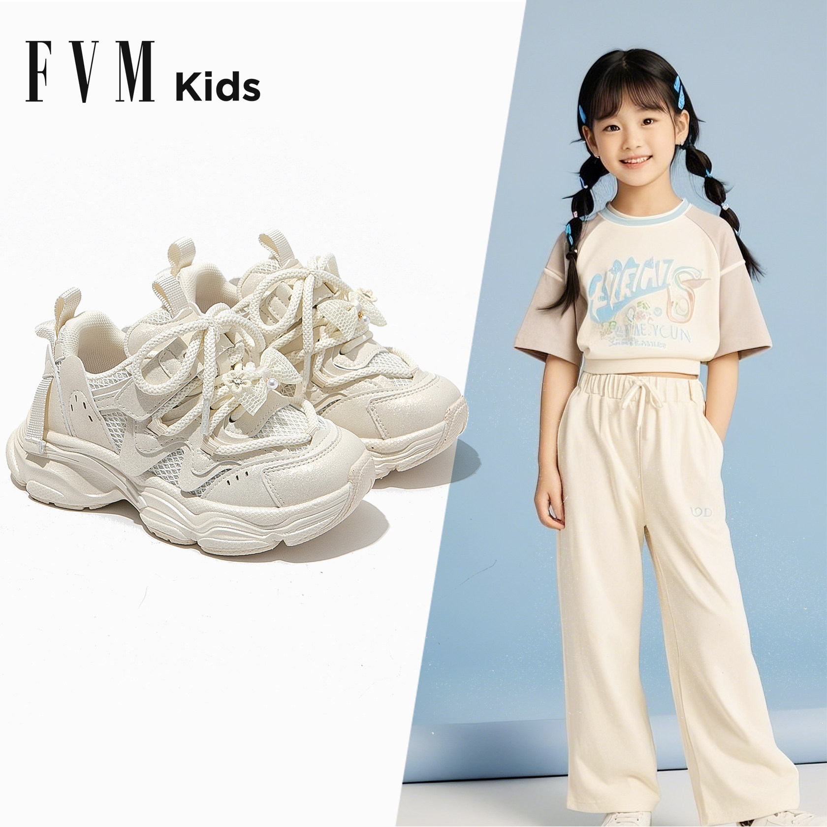 FVM女童鞋子儿童运动老爹鞋2026春秋款新款春夏网面透气休闲大童