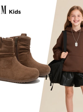女童鞋子儿童棕色堆堆马丁短靴子2025秋冬季新款勃肯美拉德皮靴