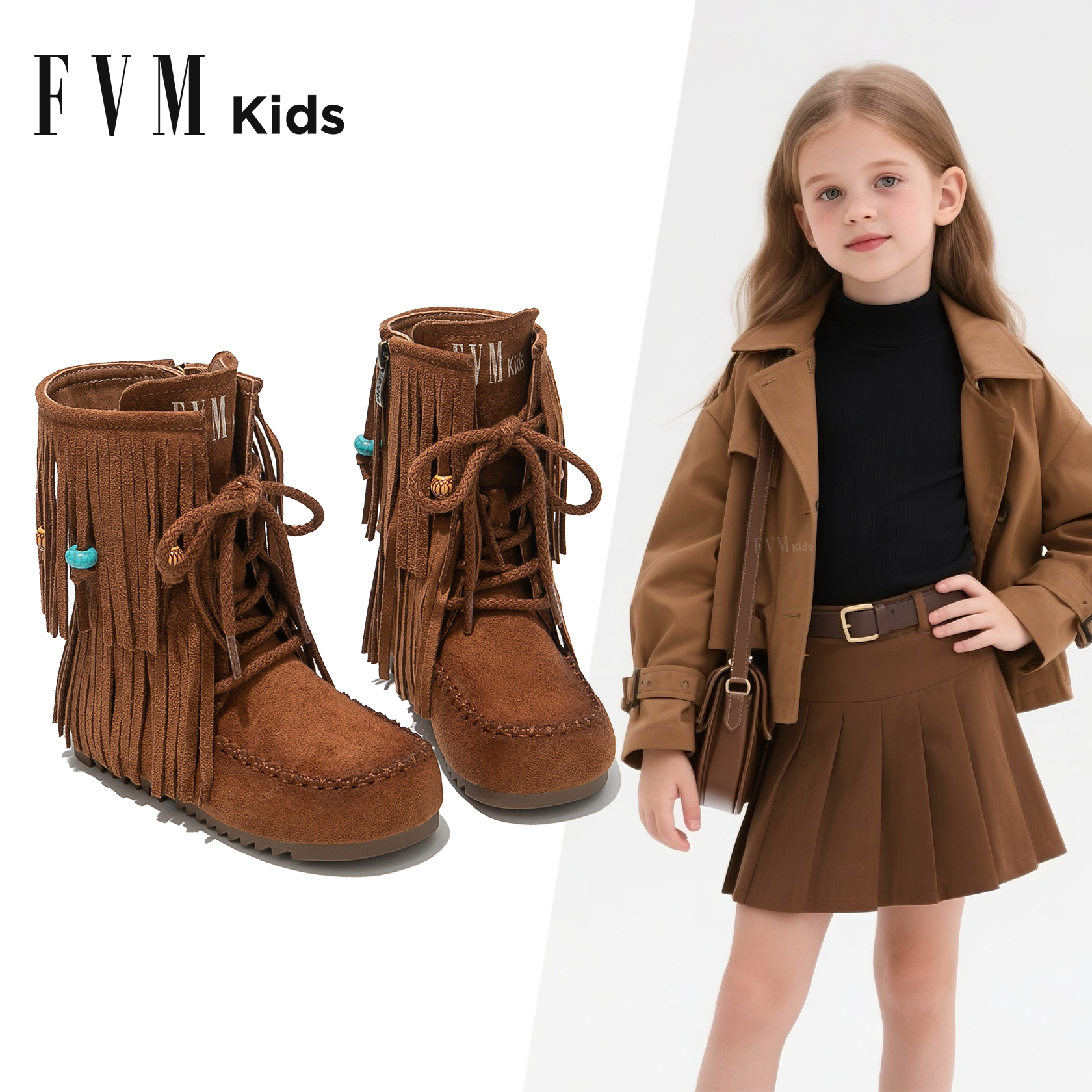 女童鞋子儿童流苏马丁短靴2025新款秋冬季小女孩大童加绒中筒靴子