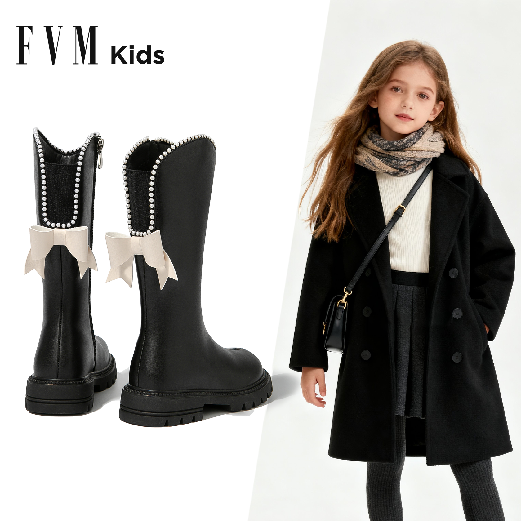 女童长筒靴加绒款可选
