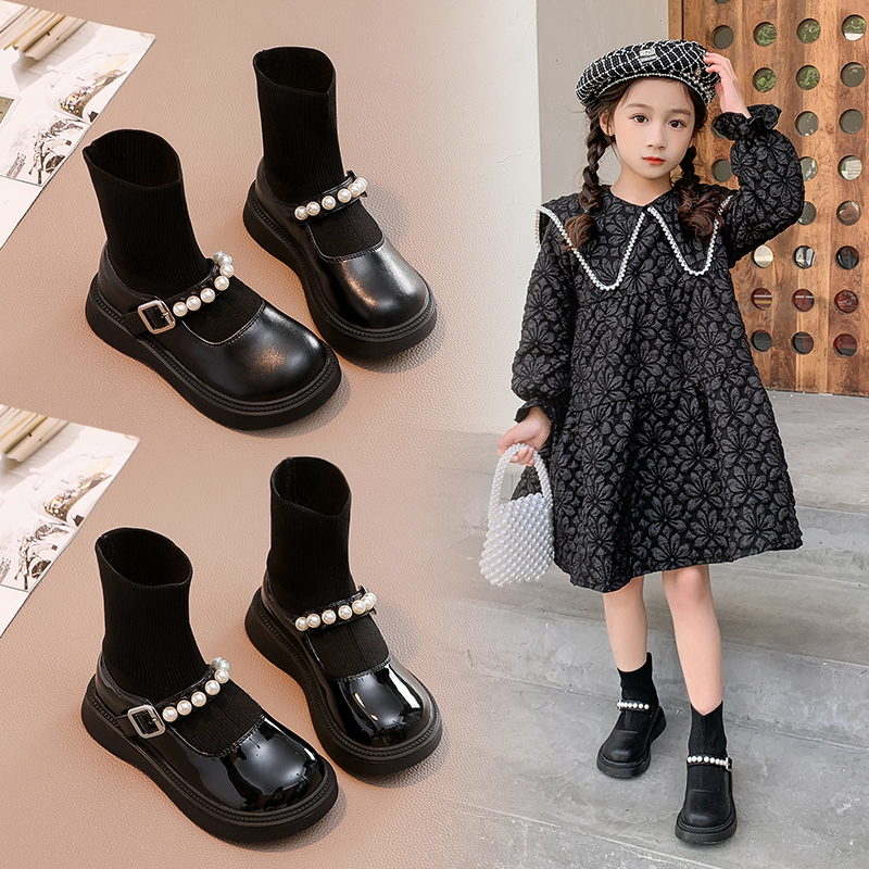 女童鞋子儿童马丁短靴子2025新款春秋款秋季宝宝袜靴女孩洋气黑色