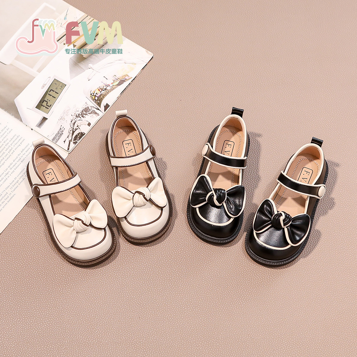 FVM女童鞋子儿童白色公主小皮鞋2026新款春季大童配裙子女孩单鞋