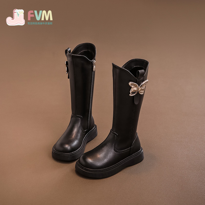 fvm女童鞋儿童长靴子黑色