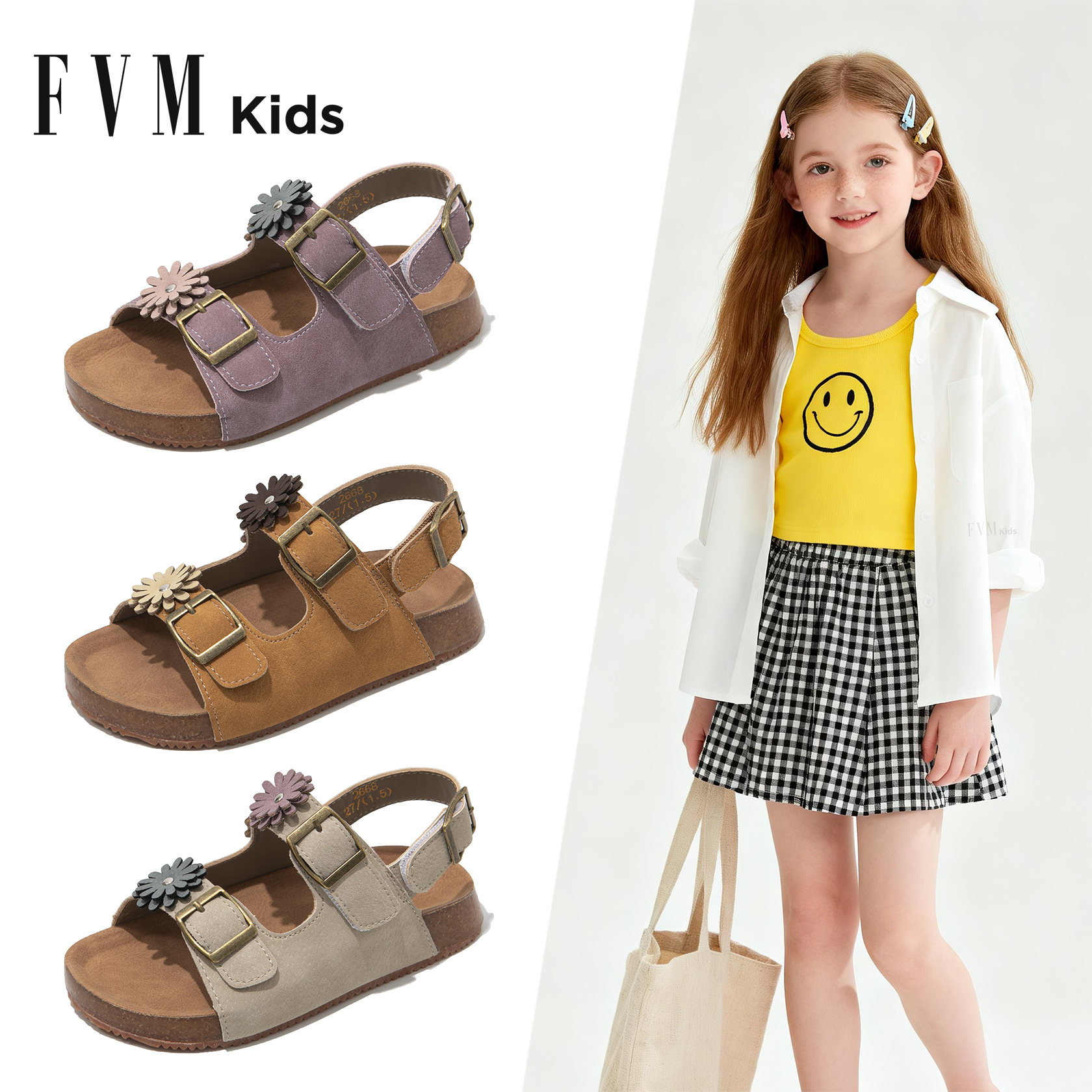 FVM女童鞋子儿童公主勃肯凉鞋2026新款夏季夏款大童软底女孩洋气