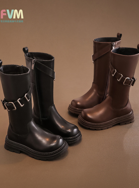 FVM女童靴子儿童长筒长靴2025秋冬季新款大童高筒靴马丁皮靴加绒