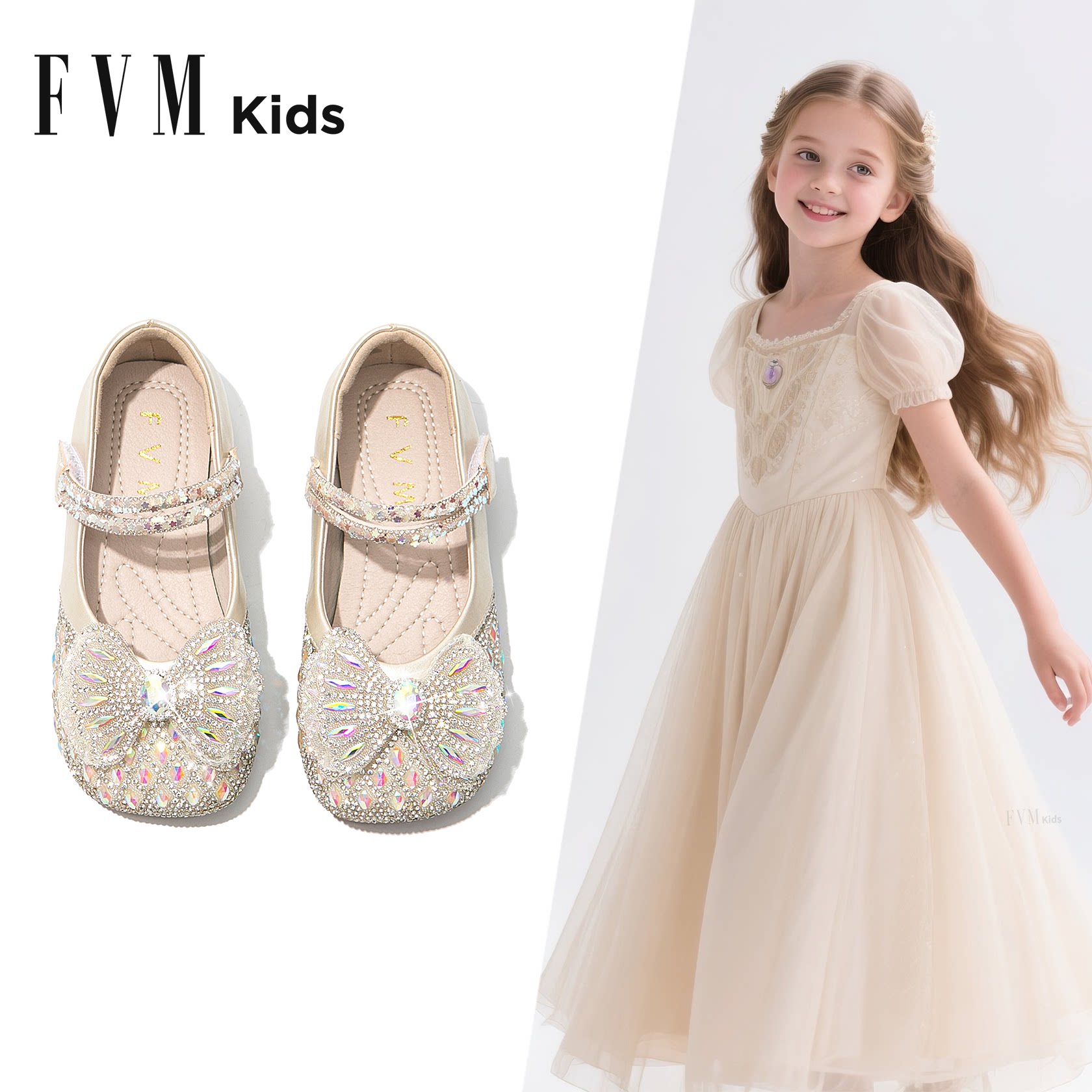 FVM女童鞋子儿童软底公主水晶小皮鞋2026新款春季女宝宝洋气单鞋