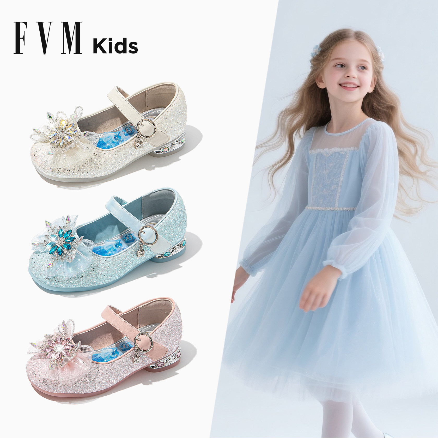 FVM女童鞋子儿童公主水晶鞋2026春秋款新款艾莎单鞋高跟洋气皮鞋,童鞋/婴儿鞋/亲子鞋,水晶/水钻鞋,淘宝优惠券,粉丝福利购,淘宝优惠卷