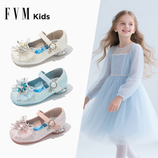FVM女童鞋子儿童公主水晶鞋2026春秋款新款艾莎单鞋高跟洋气皮鞋