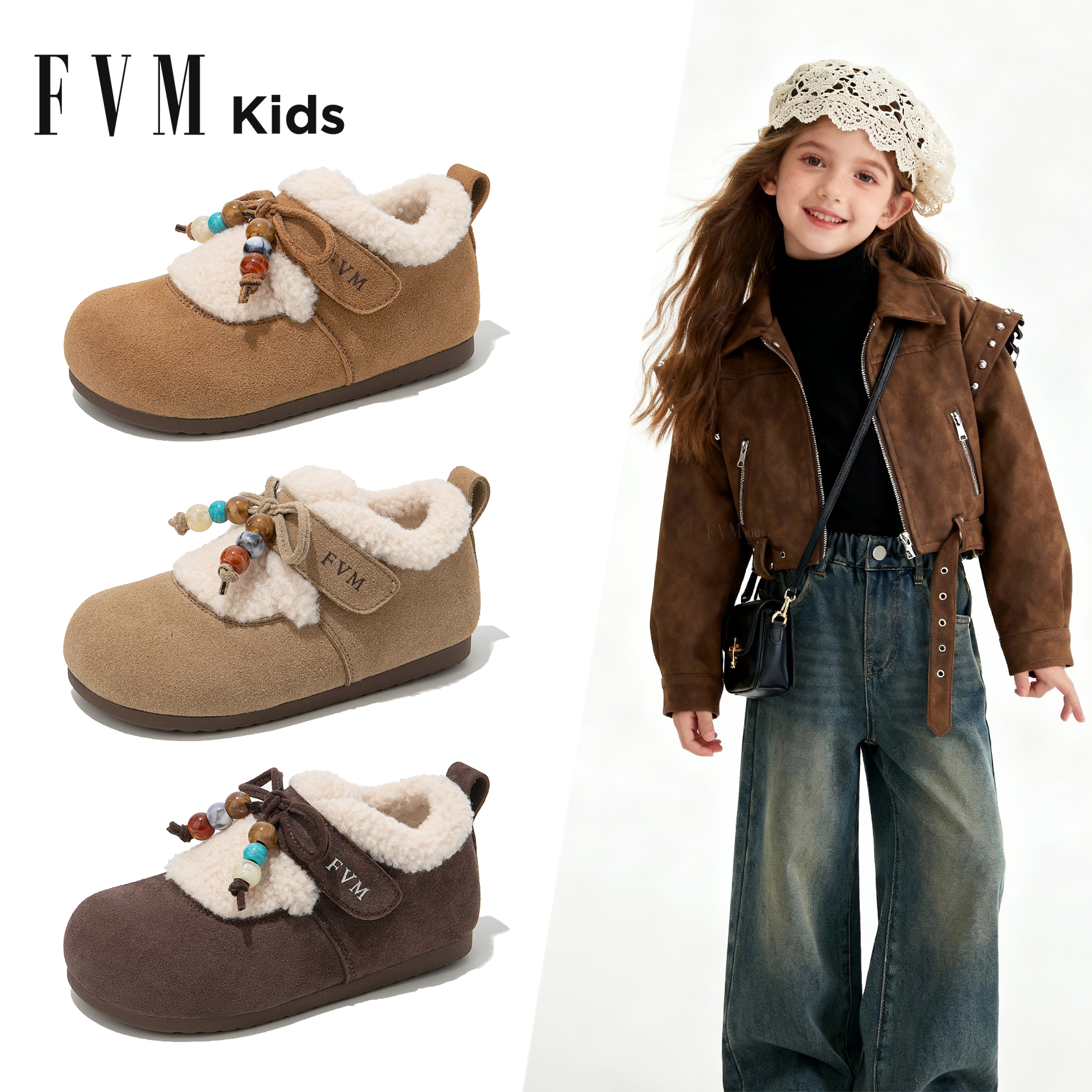 FVM女童棉鞋勃肯加绒冬鞋