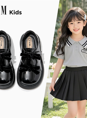 FVM女童鞋子儿童公主小皮鞋2025夏款新款春夏季洋气黑色乐福单鞋