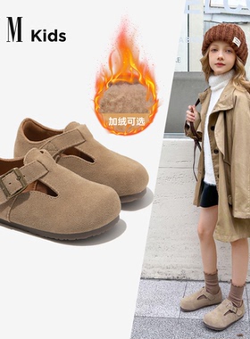 女童勃肯鞋儿童真皮小皮鞋2025新款秋季女宝宝女孩豆豆单鞋子加绒