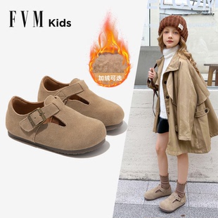 女童勃肯鞋儿童真皮小皮鞋2026新款秋季女宝宝女孩豆豆单鞋子加绒
