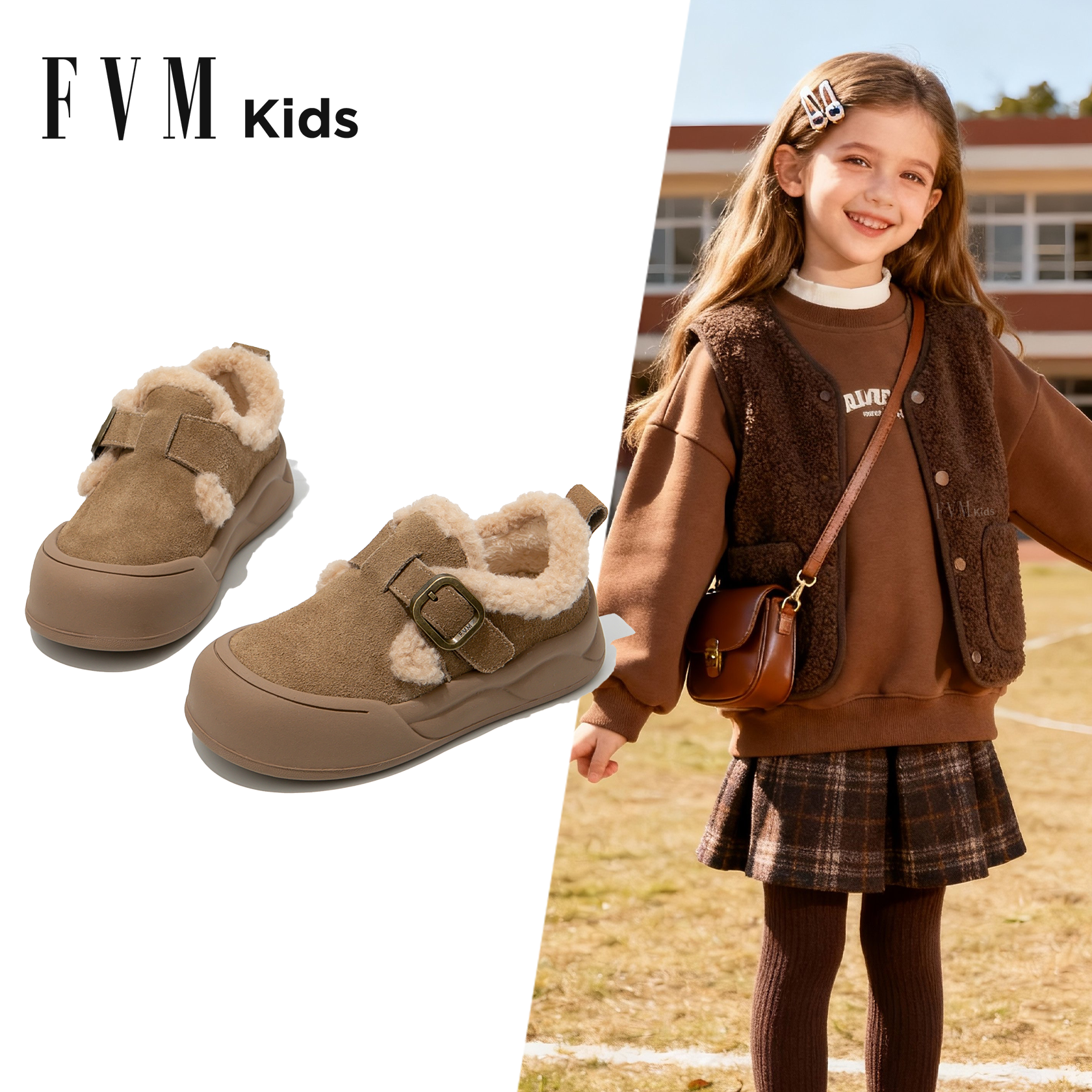 女童勃肯鞋加绒秋冬保暖棉鞋