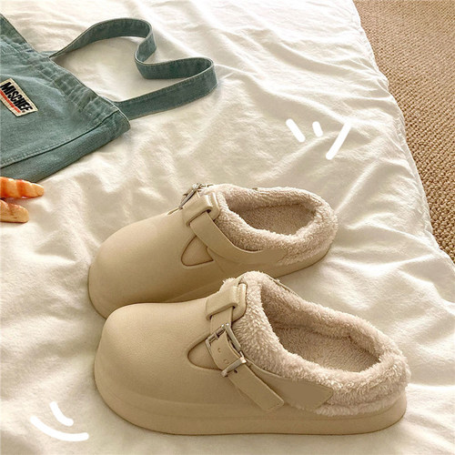 厚底棉拖鞋女士秋冬季2025新款防滑踩屎感家居室内防水毛绒勃肯鞋