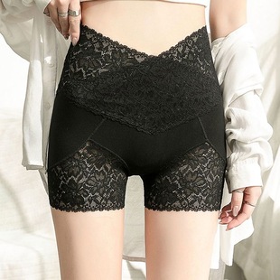 胖MM平角 女士内裤 女性感高腰蕾丝防走光收腹安全裤 内裤 大码