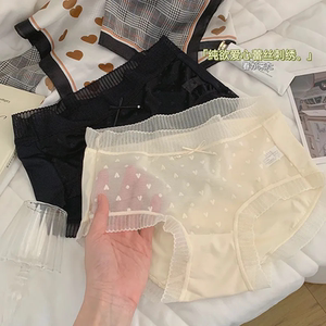 纯欲风爱心桃蕾丝纯欲性感网纱内裤女透气桑蚕丝裆中腰少女三角裤